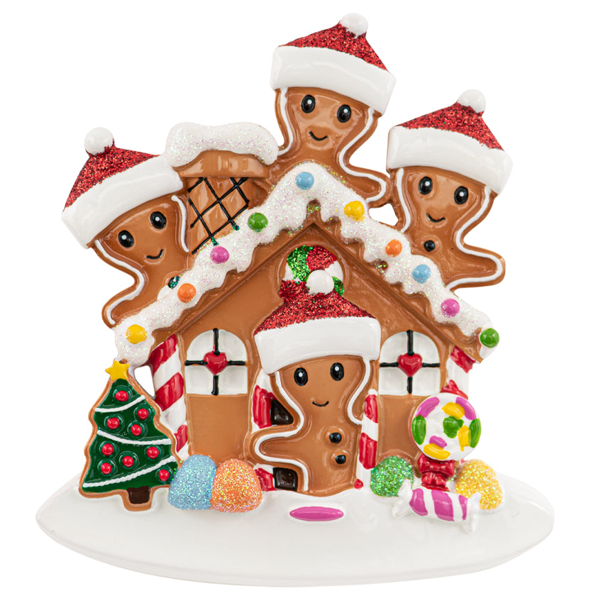 Personalized Gingerbread House Family of 4 Christmas Ornament
