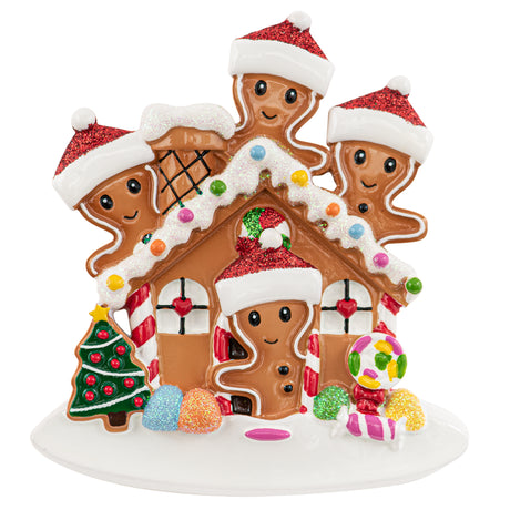Personalized Gingerbread House Family of 4 Christmas Ornament