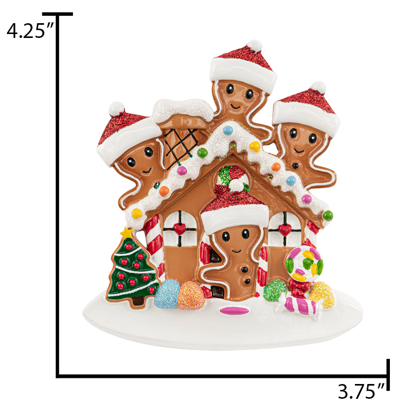 Personalized Gingerbread House Family of 4 Christmas Ornament