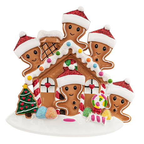Personalized Gingerbread House Family of 5 Christmas Ornament