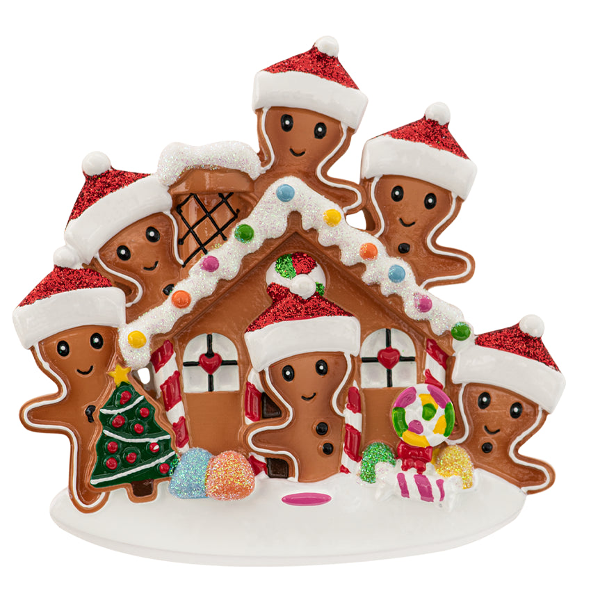 Personalized Gingerbread House Family of 6 Christmas Ornament