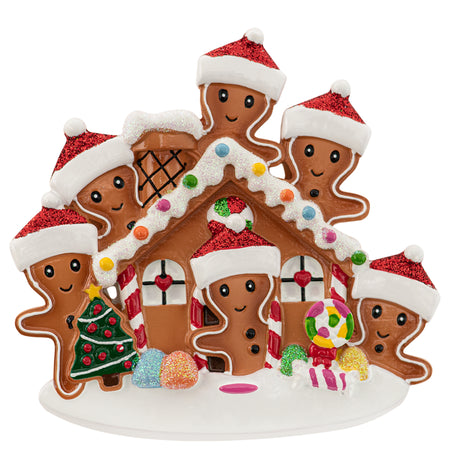 Personalized Gingerbread House Family of 6 Christmas Ornament