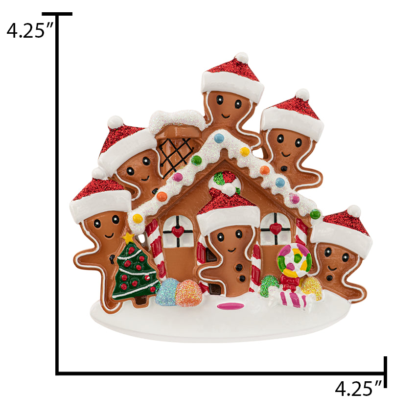 Personalized Gingerbread House Family of 6 Christmas Ornament