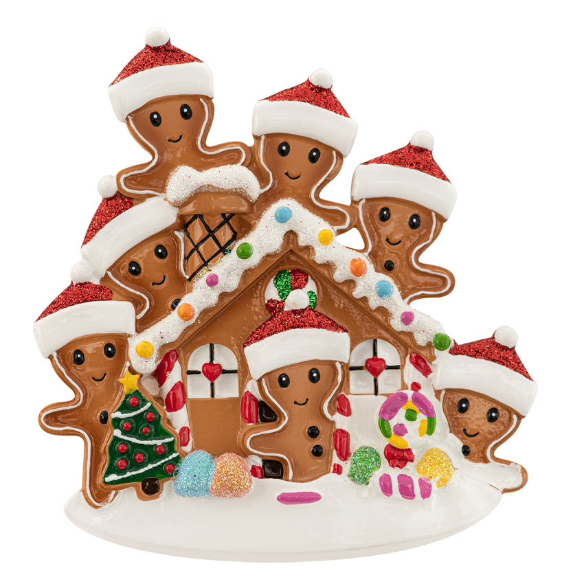 Personalized Gingerbread House Family of 8 Christmas Ornament