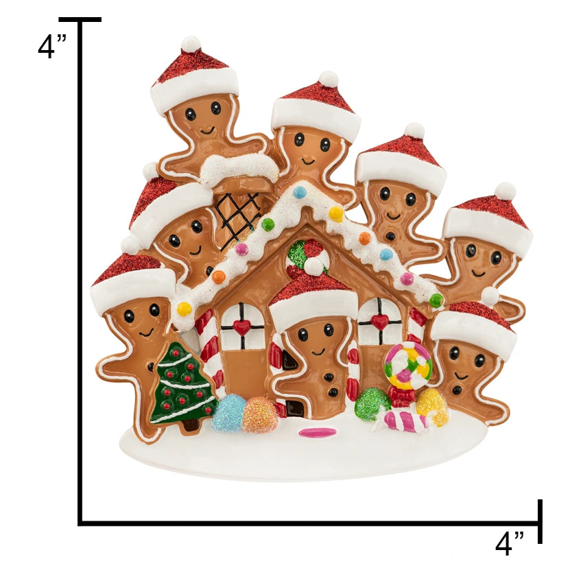 Personalized Gingerbread House Family of 8 Christmas Ornament