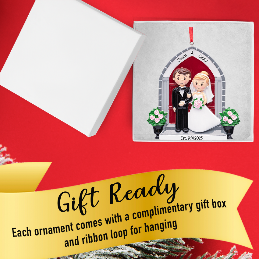 Personalized Bride & Groom in Front of Church Christmas Ornament