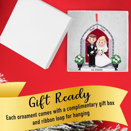 Personalized Bride & Groom in Front of Church Christmas Ornament