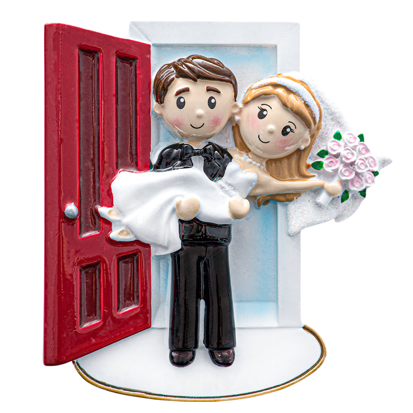 Personalized Our First Christmas Married Ornament - Wedding Couple on Threshold