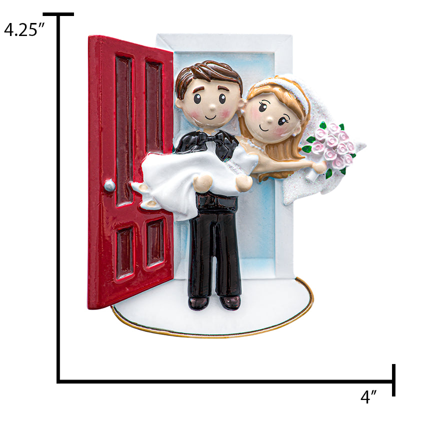Personalized Our First Christmas Married Ornament - Wedding Couple on Threshold