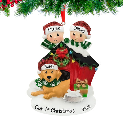 Personalized Couple with Dog Christmas Ornament 2026