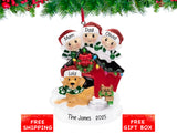 Personalized Family of 3 with Dog Christmas Ornament