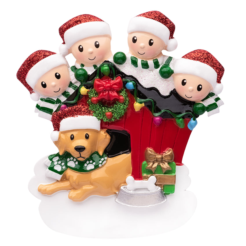 Personalized Family of 4 with Dog Christmas Ornament