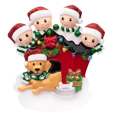 Personalized Family of 4 with Dog Christmas Ornament