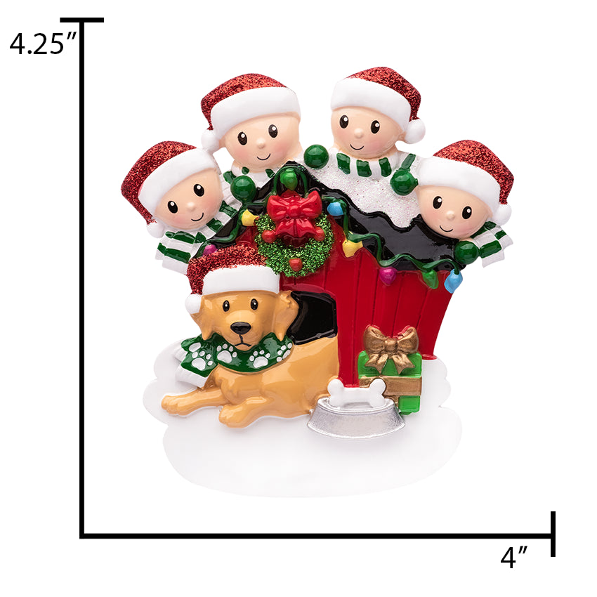 Personalized Family of 4 with Dog Christmas Ornament