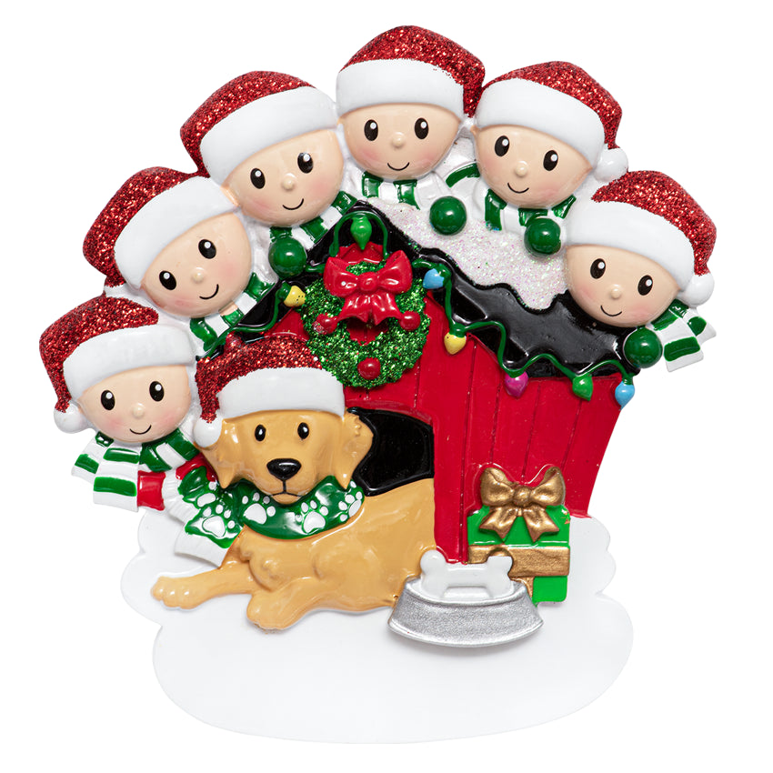 Personalized Family of 6 with Dog Christmas Tree Ornament