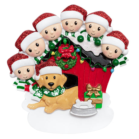 Personalized Family of 6 with Dog Christmas Tree Ornament