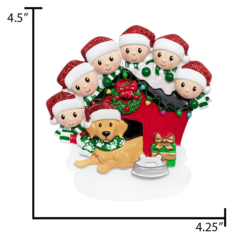 Personalized Family of 6 with Dog Christmas Tree Ornament