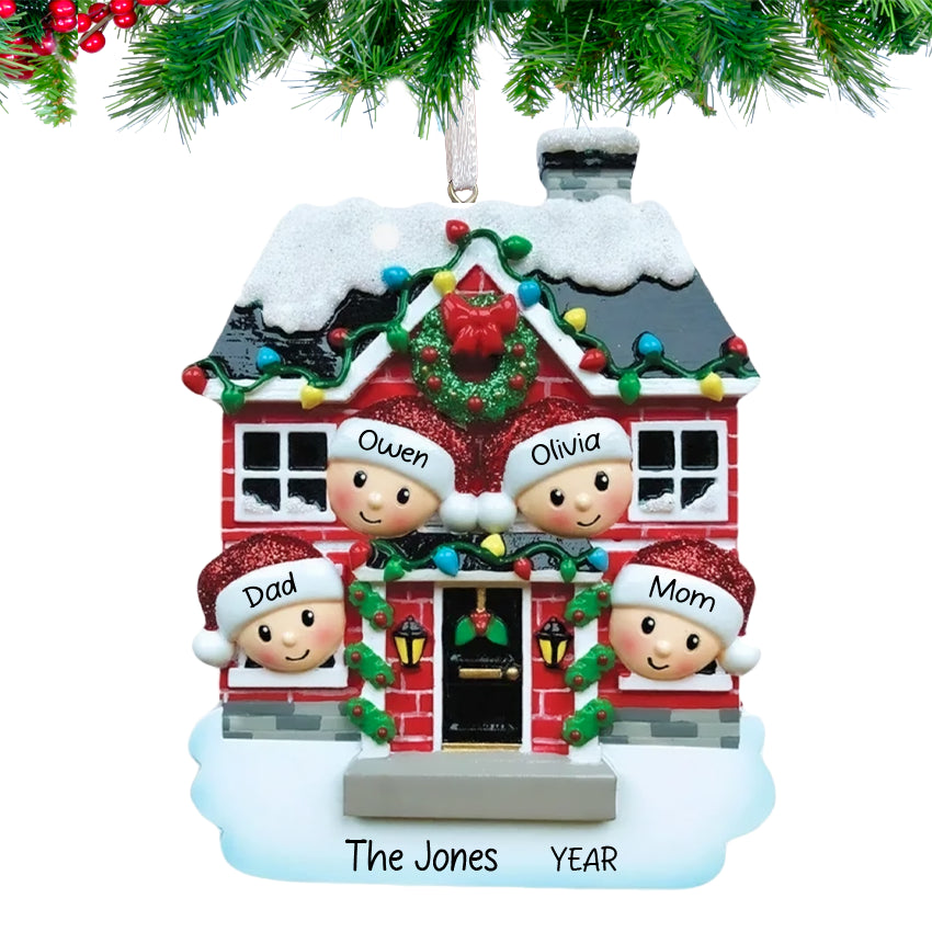 Personalized Christmas House Family of 4 Ornament