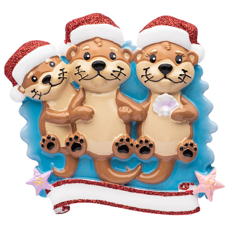 Personalized Otter Family of 3 Christmas Ornament