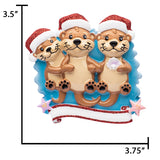 Personalized Otter Family of 3 Christmas Ornament