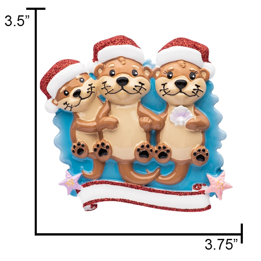 Personalized Otter Family of 3 Christmas Ornament