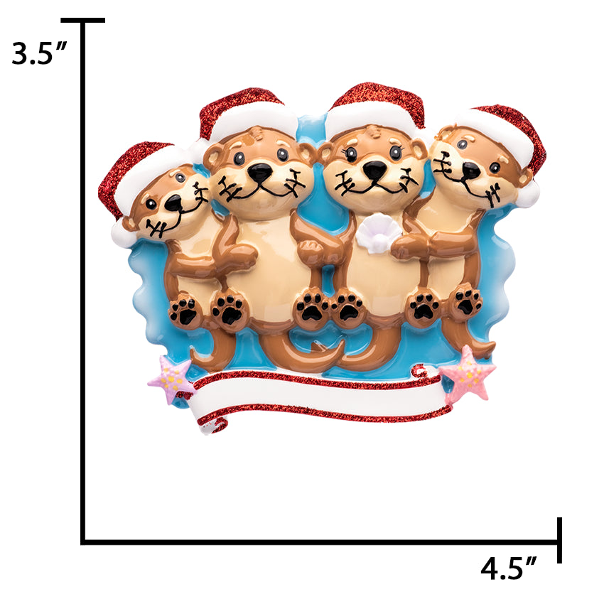 Personalized Otter Family of 4 Christmas Ornament