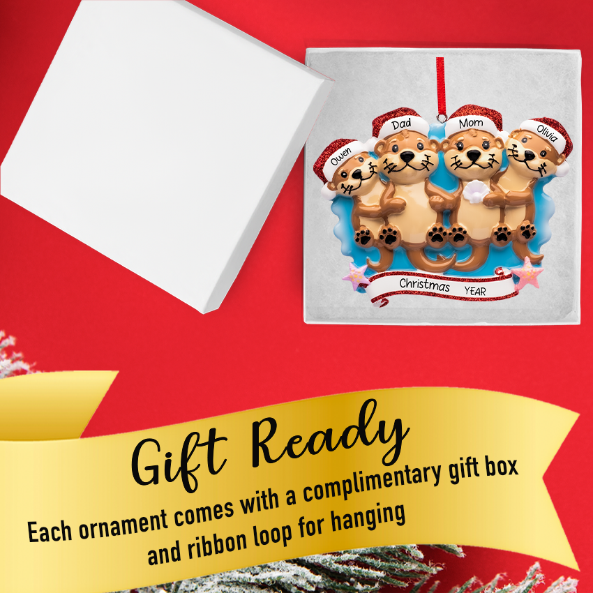 Personalized Otter Family of 4 Christmas Ornament