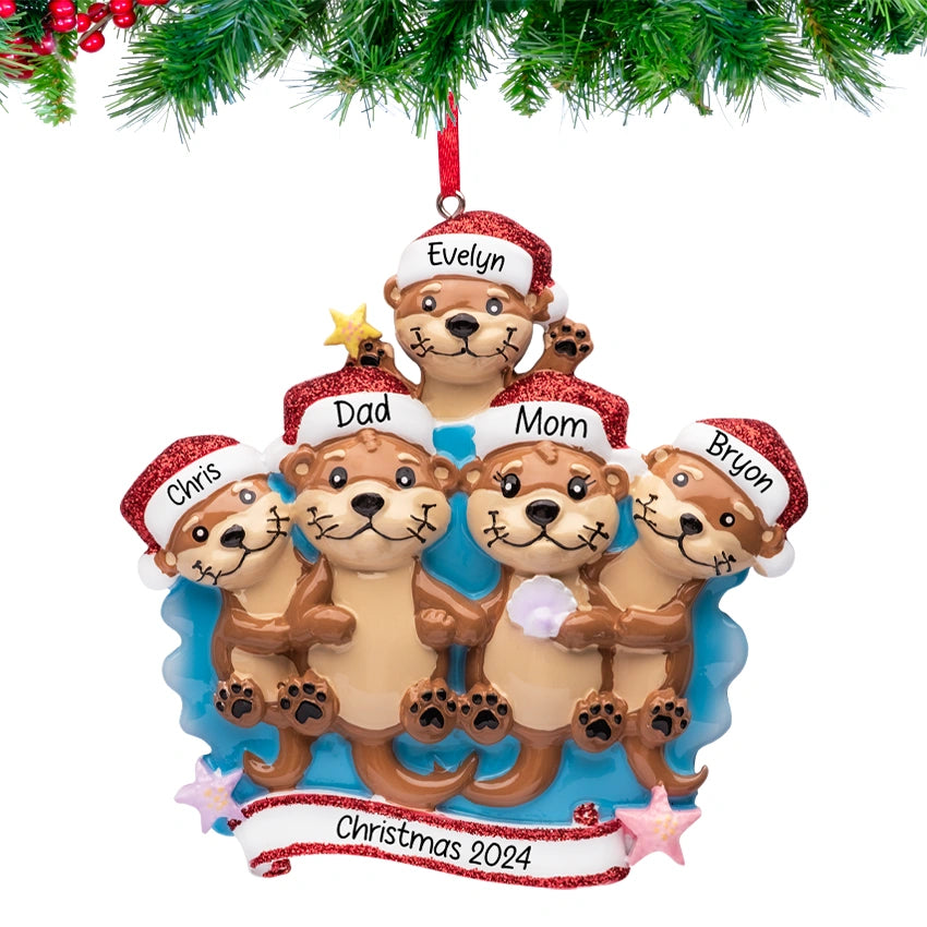 Personalized Otter Family of 5 Christmas Ornament