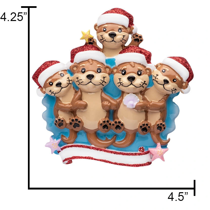 Personalized Otter Family of 5 Christmas Ornament