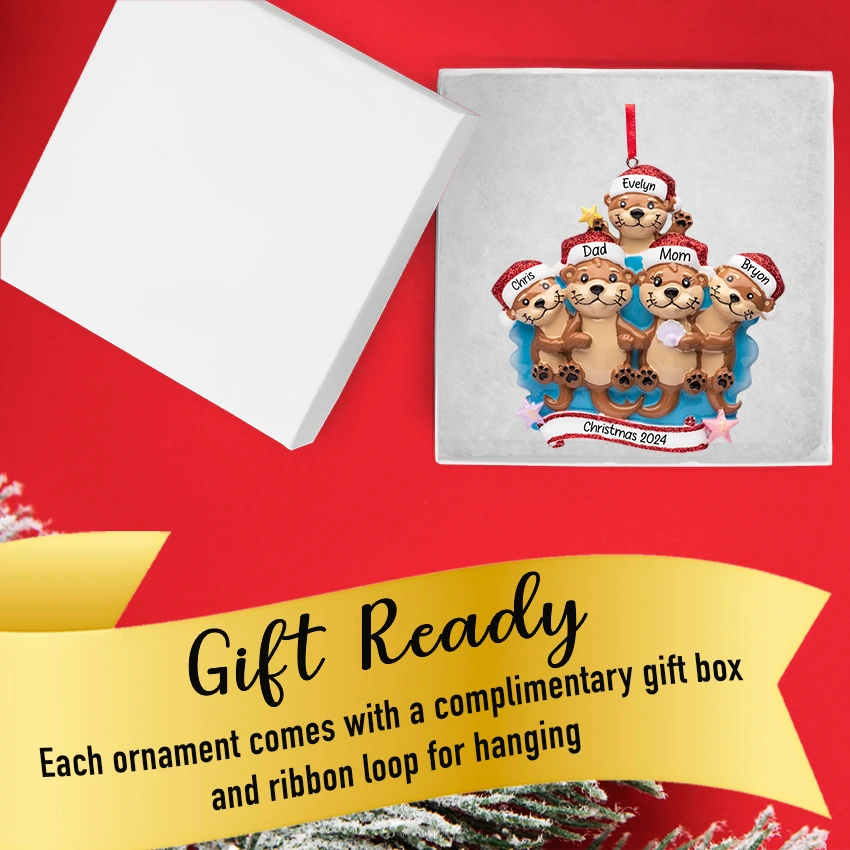 Personalized Otter Family of 5 Christmas Ornament