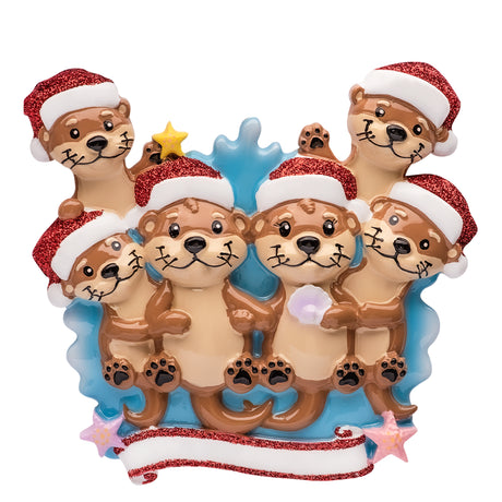 Personalized Otter Family of 6 Christmas Ornament