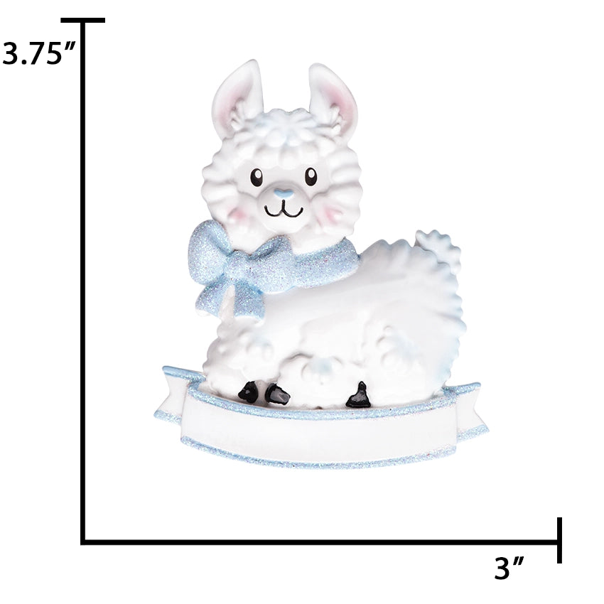 Image showing dimensions and measurements of the baby sheep ornament.