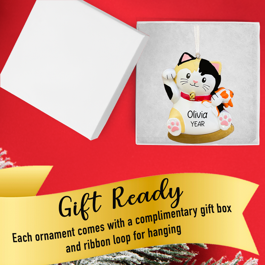 Personalized Lucky Cat Christmas Ornament / Maneki-neko
