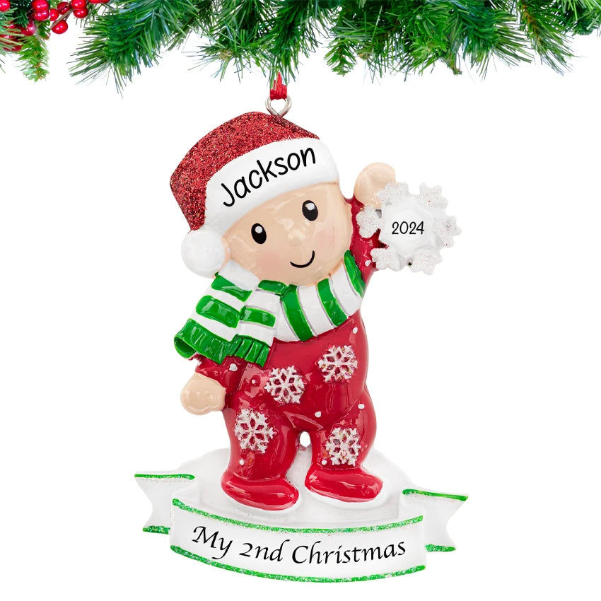 Personalized Baby's Second Christmas Ornament for Baby Girl & Boy
