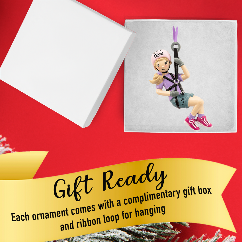 Personalized Zipline Girl Christmas Ornament