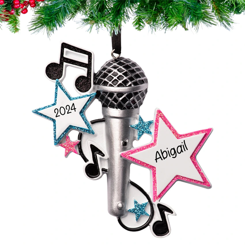 Personalized Microphone Christmas Ornament