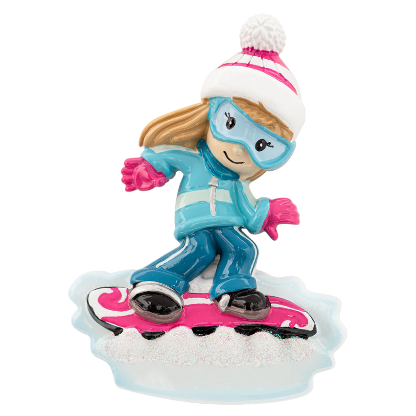 Personalized Snowboarding Girl Christmas Ornament