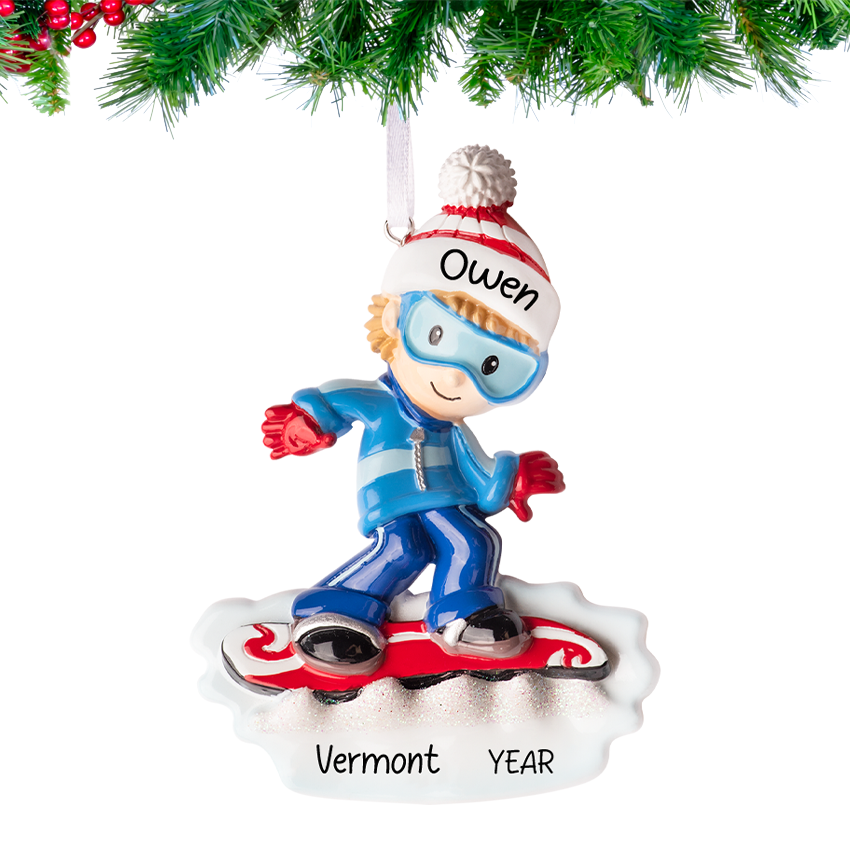 Personalized Snowboarding Boy Christmas Ornament