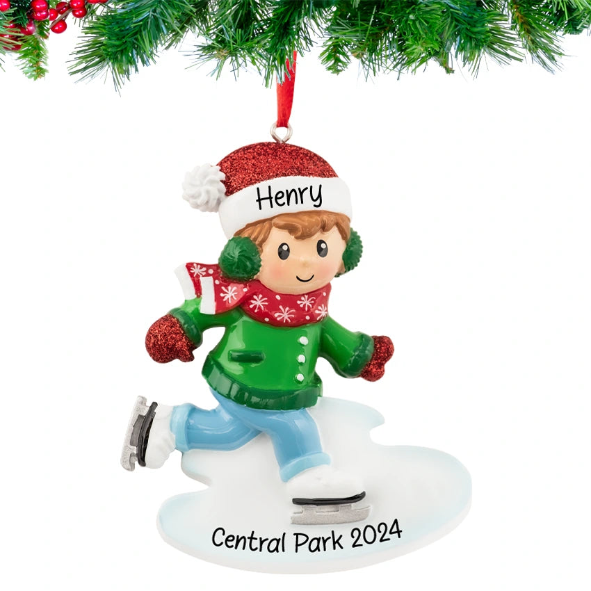 Personalized Ice Skater Boy Christmas Ornament