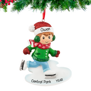 Hand‑lettered name and year on Personalized Ice Skater Boy Christmas Ornament