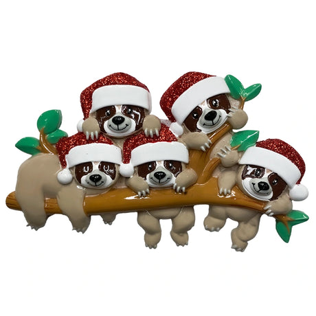 Personalized Sloth Family of 6 Christmas Ornament