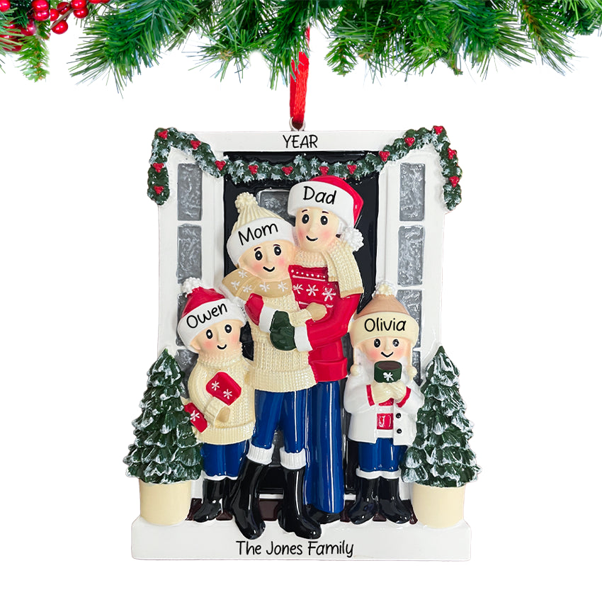 Personalized Door Family of 4 Christmas Ornament