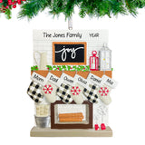 Personalized Family of 6 Christmas Ornament - Fireplace Mantel