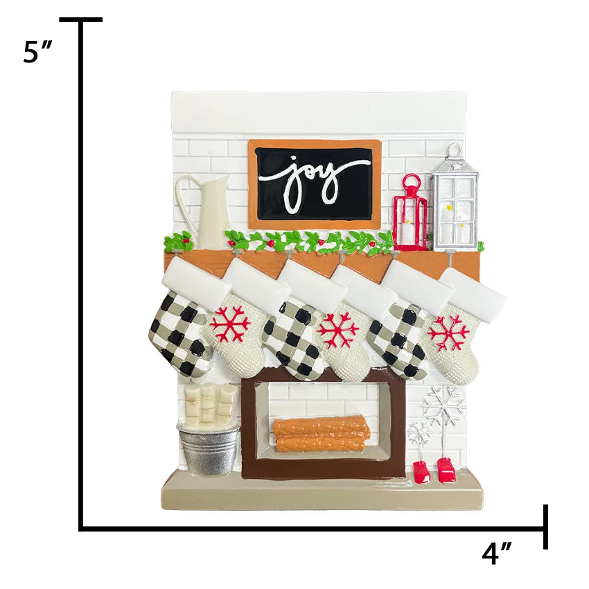 Personalized Fireplace Mantel Family of 6 Christmas Ornament