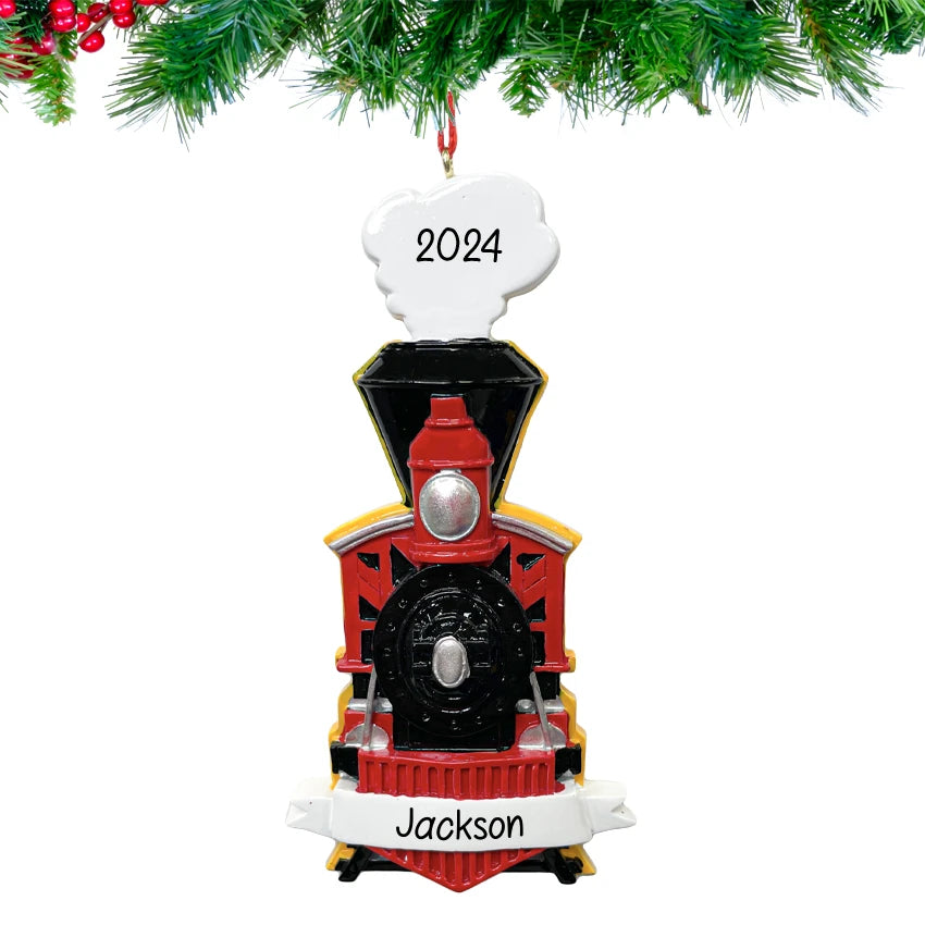 Personalized Train Christmas Ornament - Choo Choo Steam Locomotive
