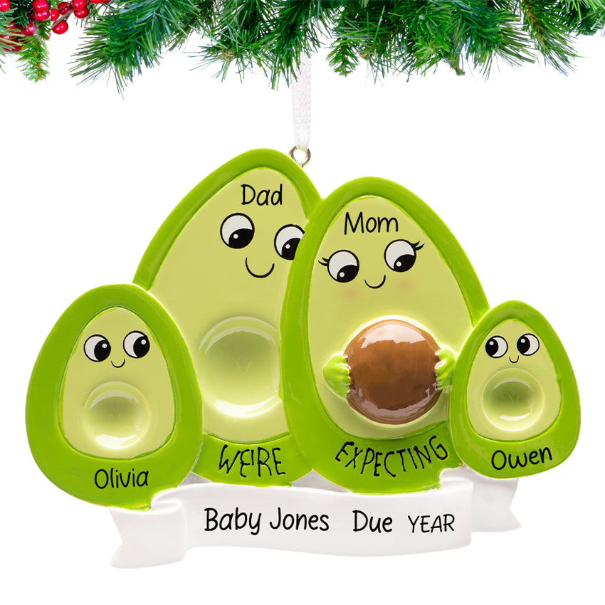 Family of 5 pregnancy personalized Xmas ornament, a heartwarming decoration for family.