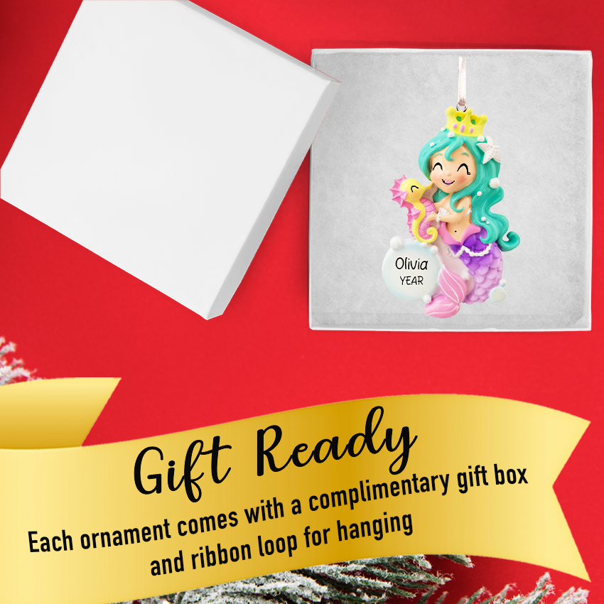 Personalized Mermaid & Seahorse Christmas Ornament