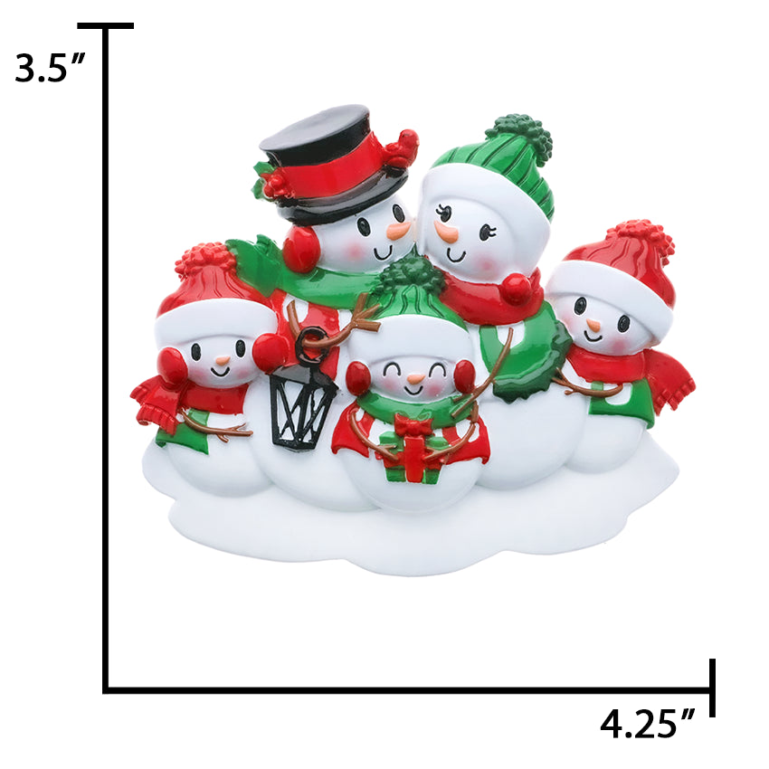 Personalized Lantern Snowman Family of 5 Christmas Ornament