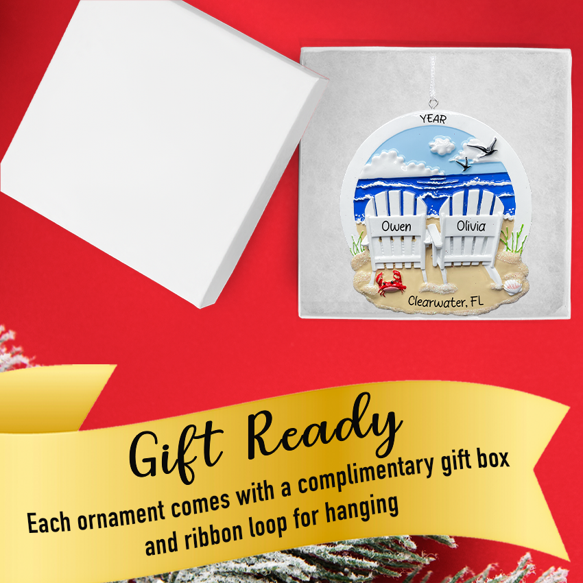 Celebrate your first Christmas together with a beach chair couple ornament from Gift Shopie!