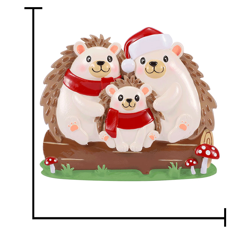 Personalized Hedgehog Family of 3 People Christmas Ornament